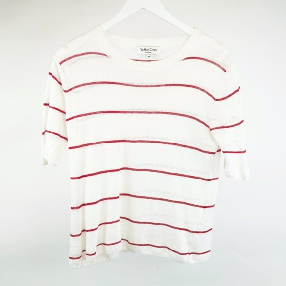 You Must Create Shelly White Striped Short-Sleeve Sweater - Picture 2 of 6